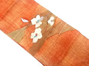 手織り真綿紬花模様織出し名古屋帯